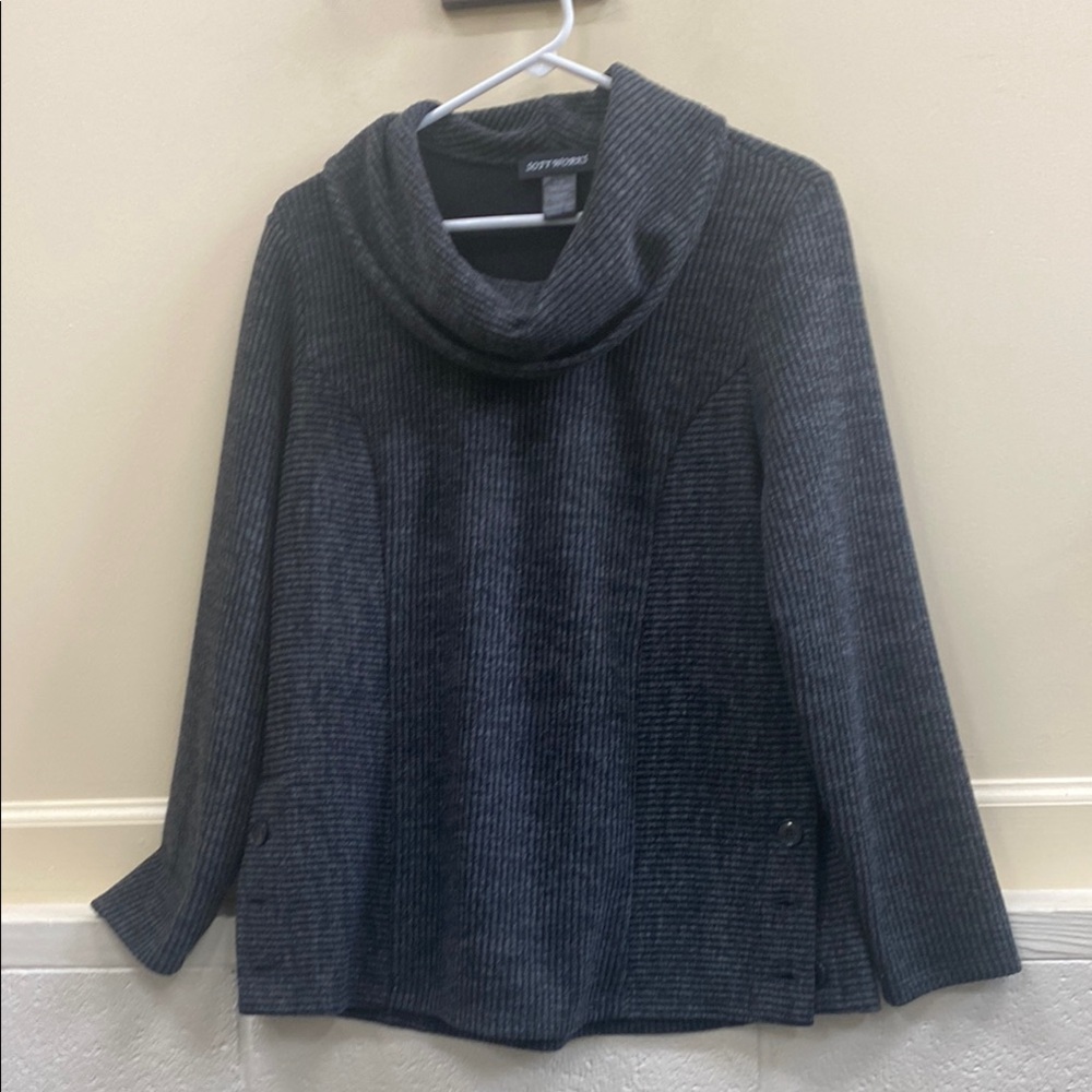 Soft Works L dark gray black Cowl Neck Sweater with Turtleneck Design